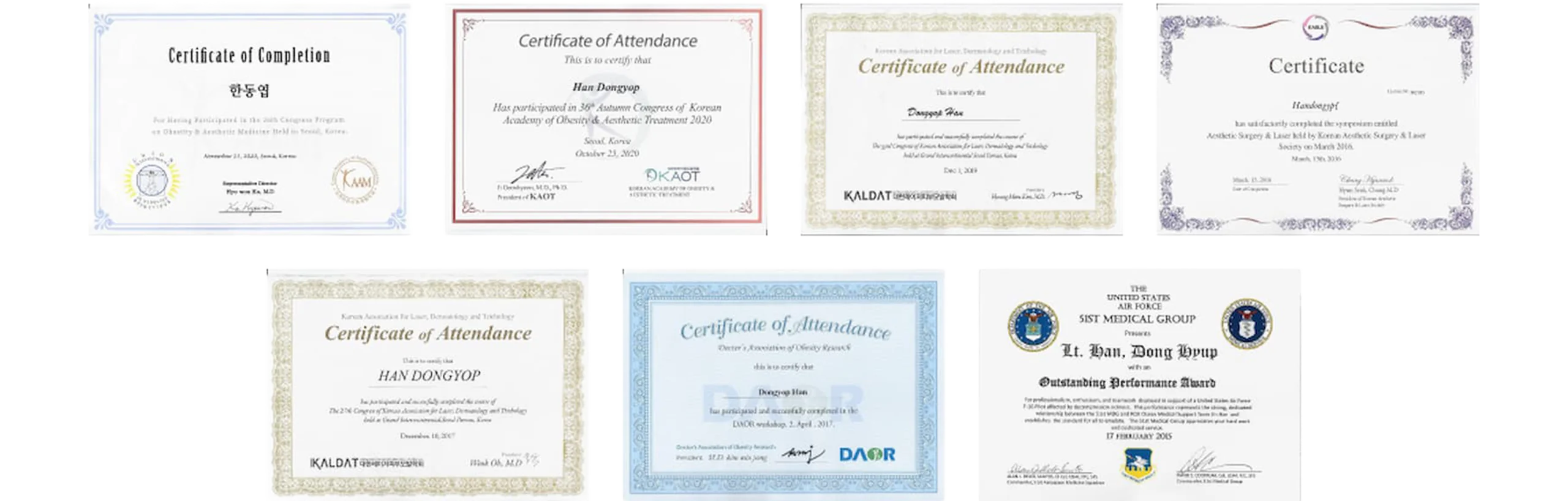 Dr.Eraser長韓東葉院長 学術活動及び教育履修状況